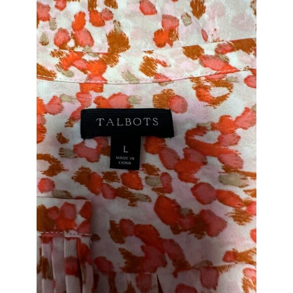 TALBOTS Orange Coral Abstract Patterned Pintucked Career Blouse Size L - Picture 4 of 8